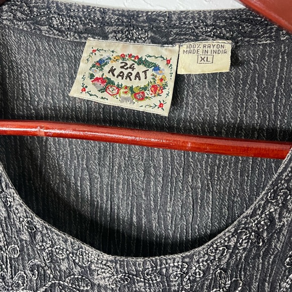 24 Karat Acid Wash Crinkle Gray Sleeveless Vintage 100% Rayin Dress Women’s XL - Picture 3 of 8